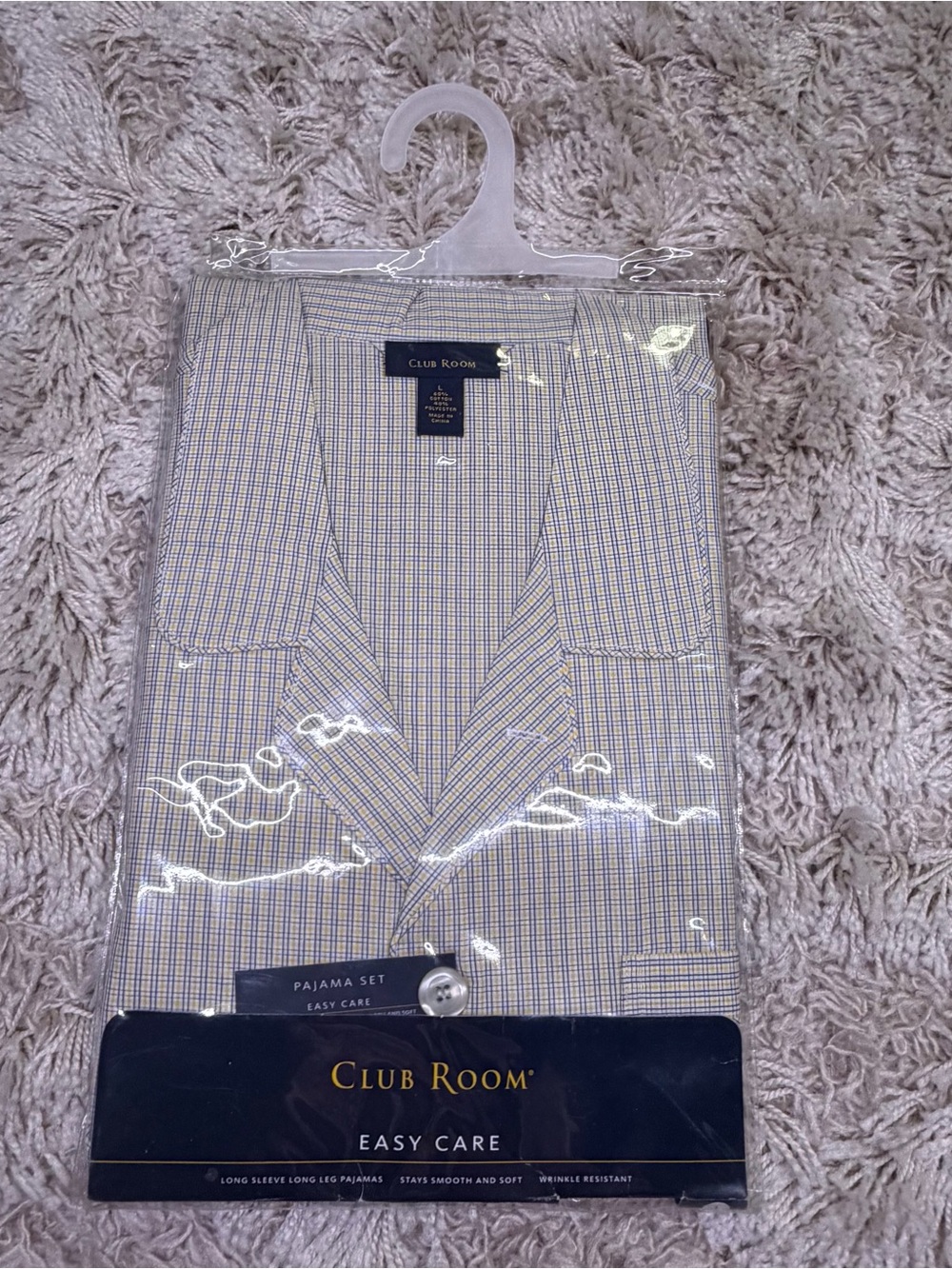 Club Room Mens L Pajama Set Yellow Check Long Sleeve Pants NIP Macy’s